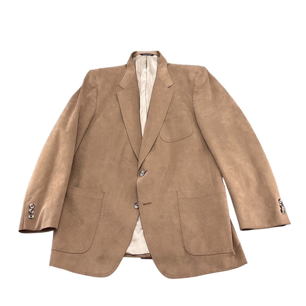 Ultra Suede Blazer Men 46L Tan Single Vent Classic Casual Career USA VTG